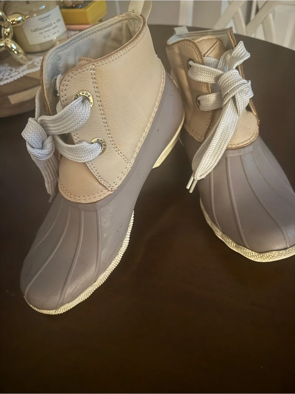 Sperry Two-Tone Taupe and Beige Duck Boots